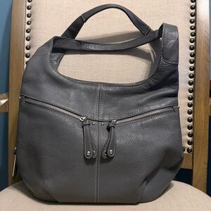 Tignanello Gray Pebbled Leather Shoulder Bag + Wallet